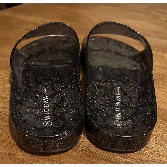 Wild Diva Jelly Slides Black Sparkle Size 9 - Picture 3 of 6